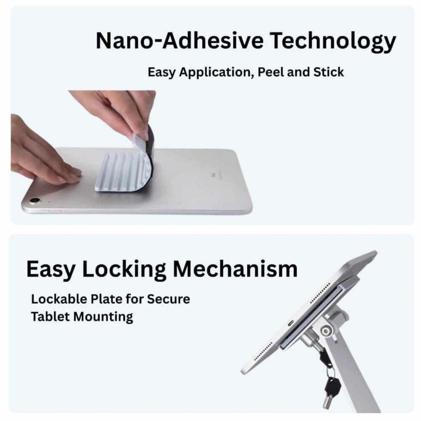 Nano-adhesive tablet stand with locking mechanism - secure iPad holder with stable mounting in UAE