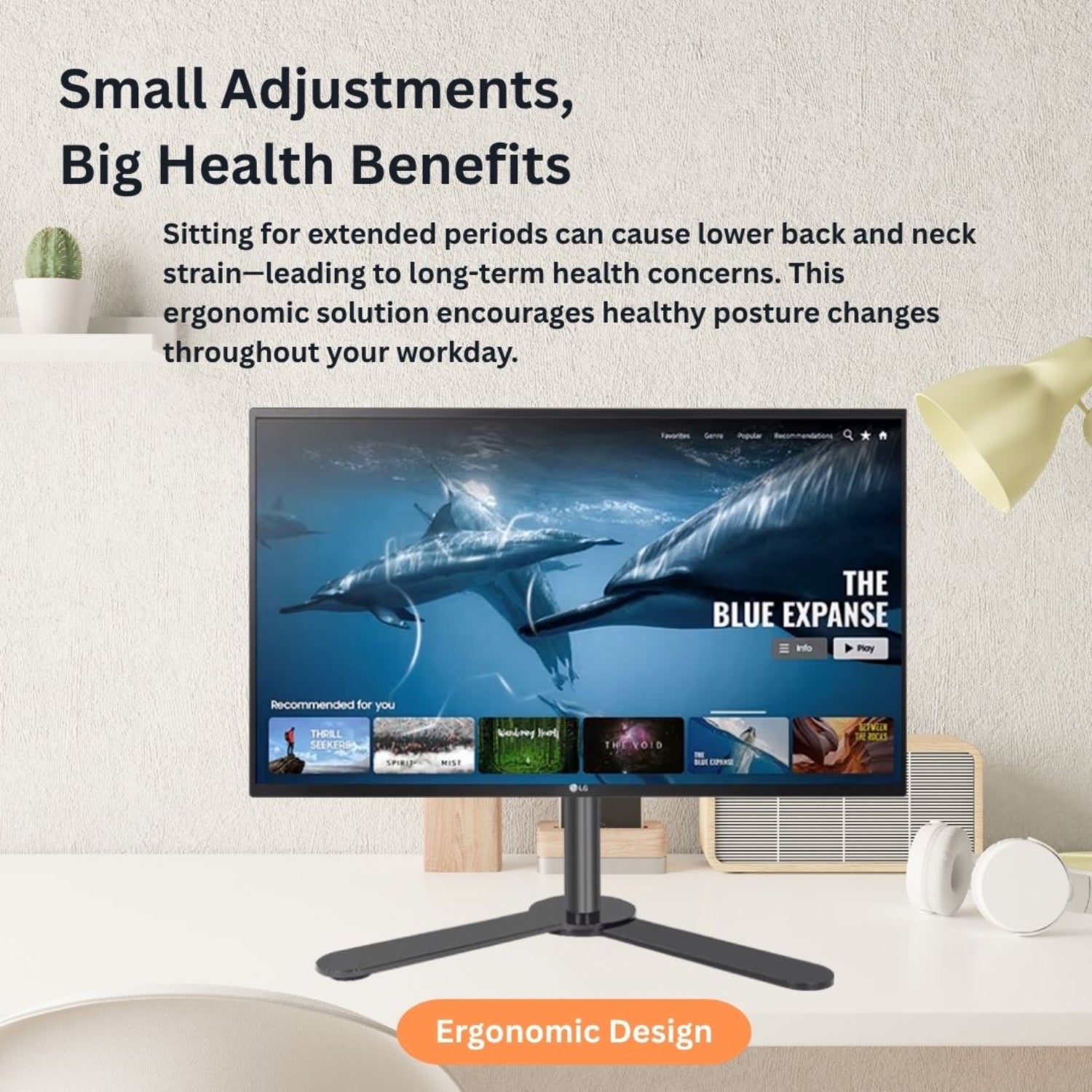 PC monitor stand with grommet base mounting option for permanent desk installation