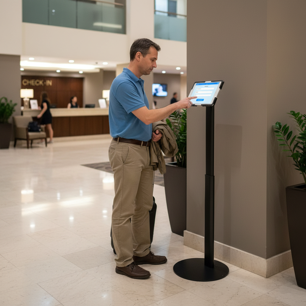 Realistic hotel lobby black stand