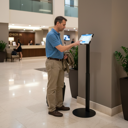 Realistic hotel lobby black stand