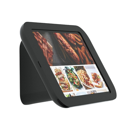 Digital menu board displaying images of food on a white background