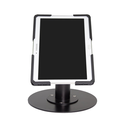 Circular Base Tablet Stand with Adjustable Locking Holder - Detail View - Commercial Grade Security Stand - TechnoMounts UAE

