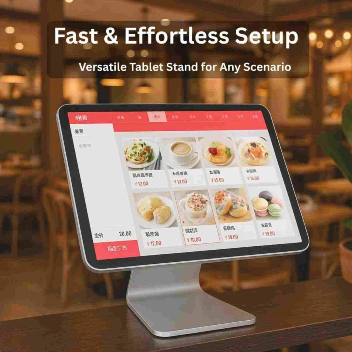 Quick setup tablet stand for restaurant POS - easy installation kiosk holder for UAE businesses