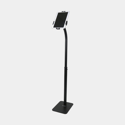 Black version of TechnoMounts adjustable anti-theft tablet floor stand