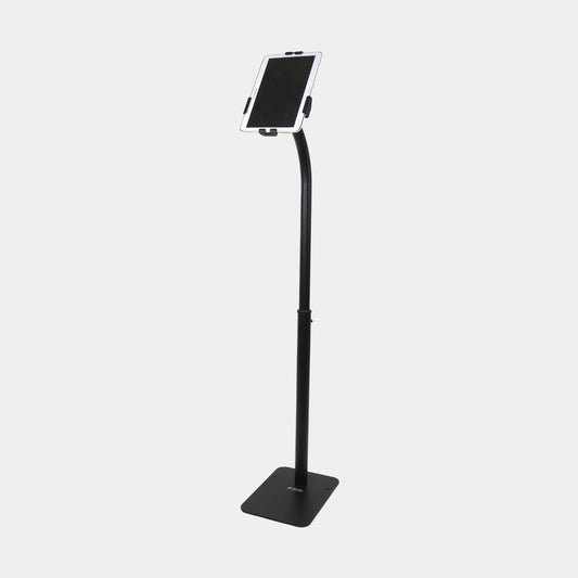Black version of TechnoMounts adjustable anti-theft tablet floor stand