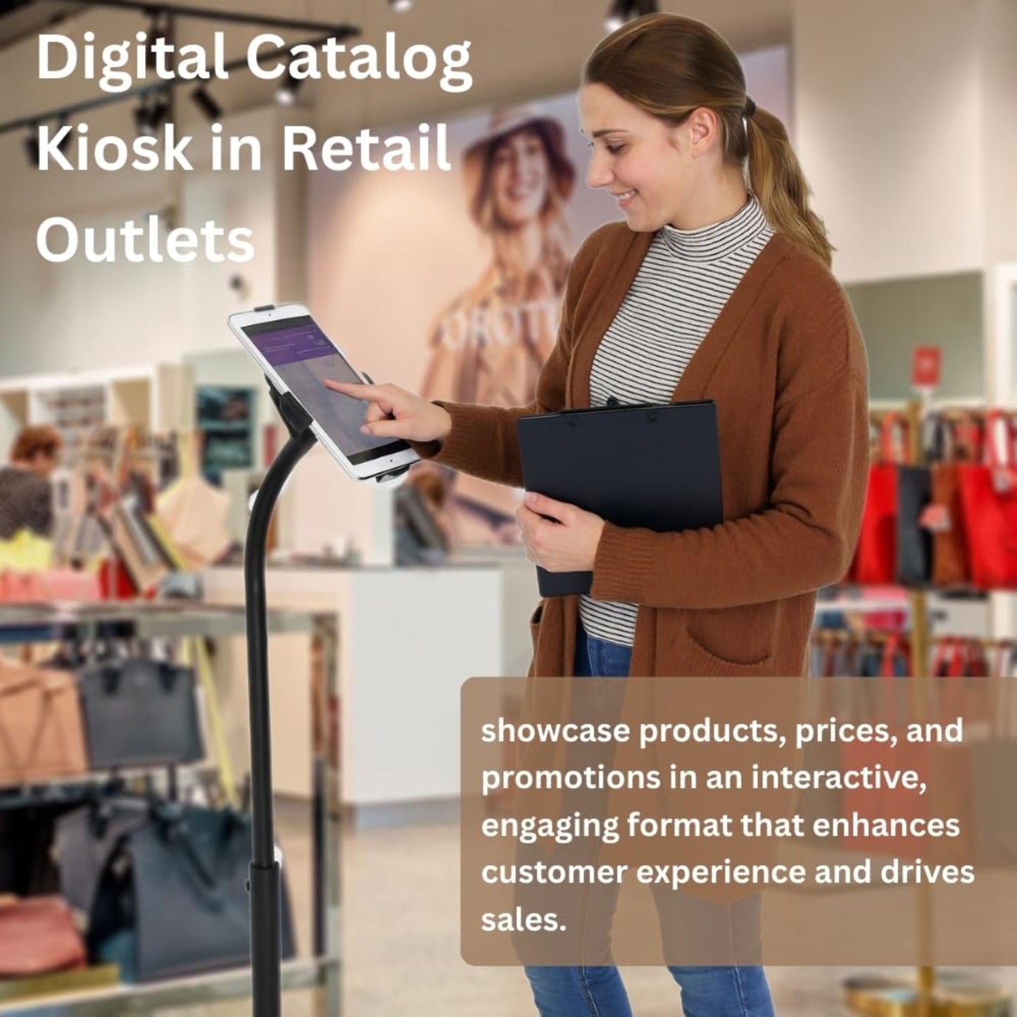 Digital catalog kiosk tablet stand for retail product browsing