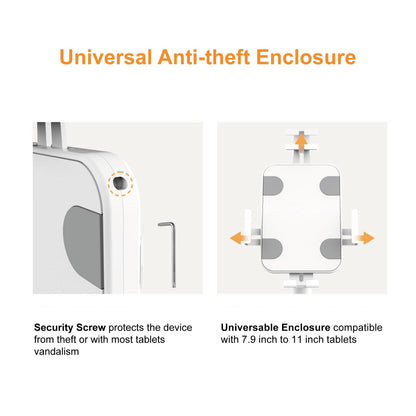 Universal anti-theft tablet enclosure with security screw and 7.9–11 inch compatibility