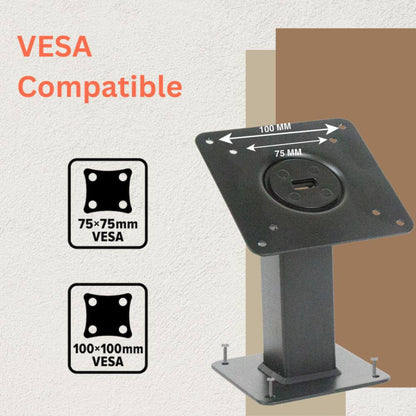 VESA compatible tablet stand supporting 75x75mm and 100x100mm mounting patterns