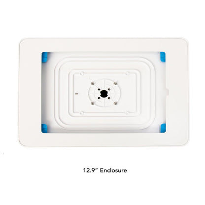 Anti-theft tablet enclosure for iPad Pro 13 inch with lockable mount and integrated cable routing for secure installations