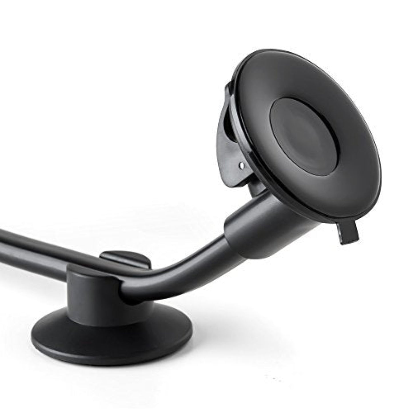 Car windshield tablet mount featuring flexible gooseneck arm for optimal viewing angles while driving