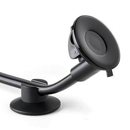 Car windshield tablet mount featuring flexible gooseneck arm for optimal viewing angles while driving